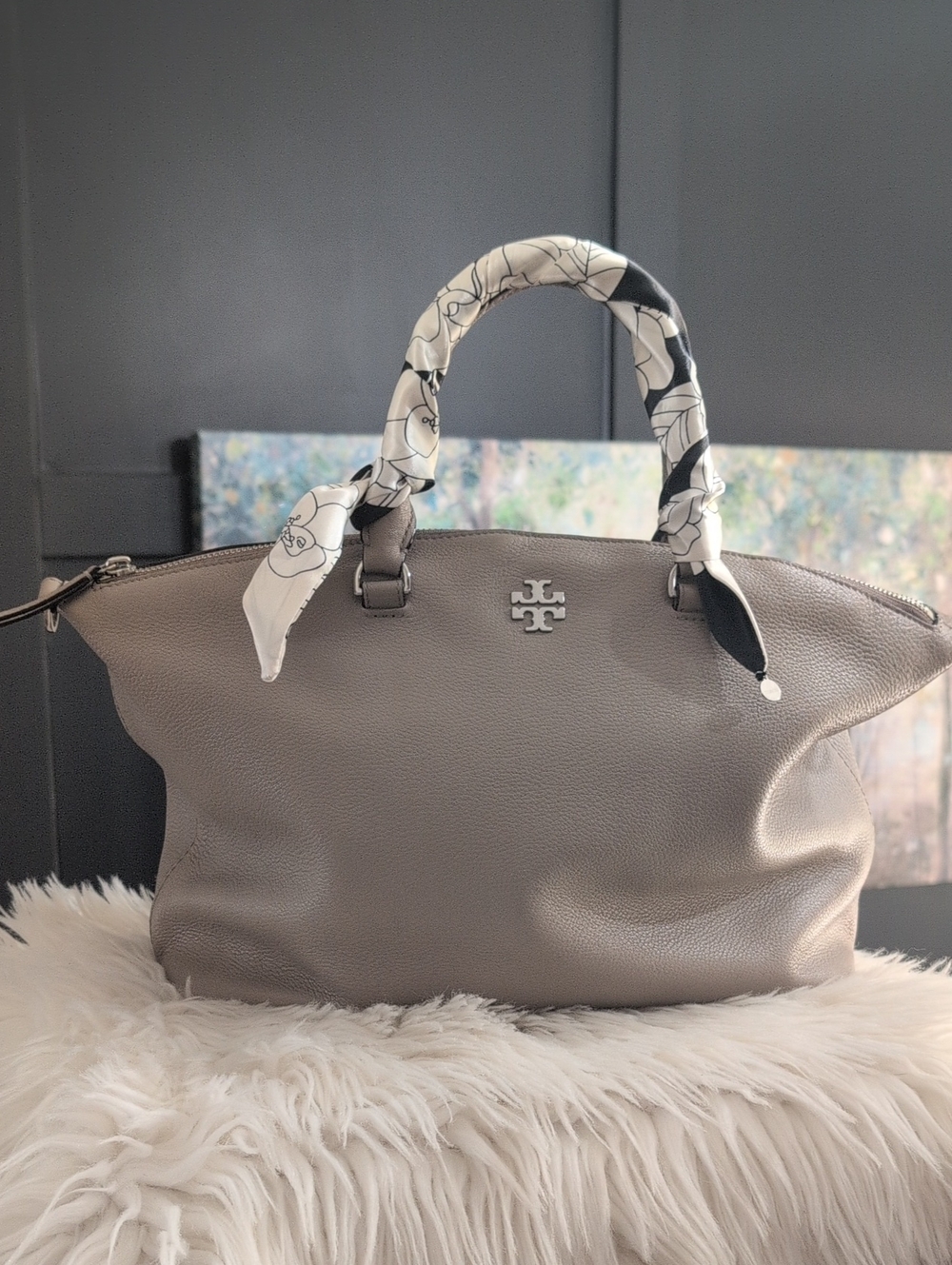 Tory Burch Taupe-grey Leather Satchel